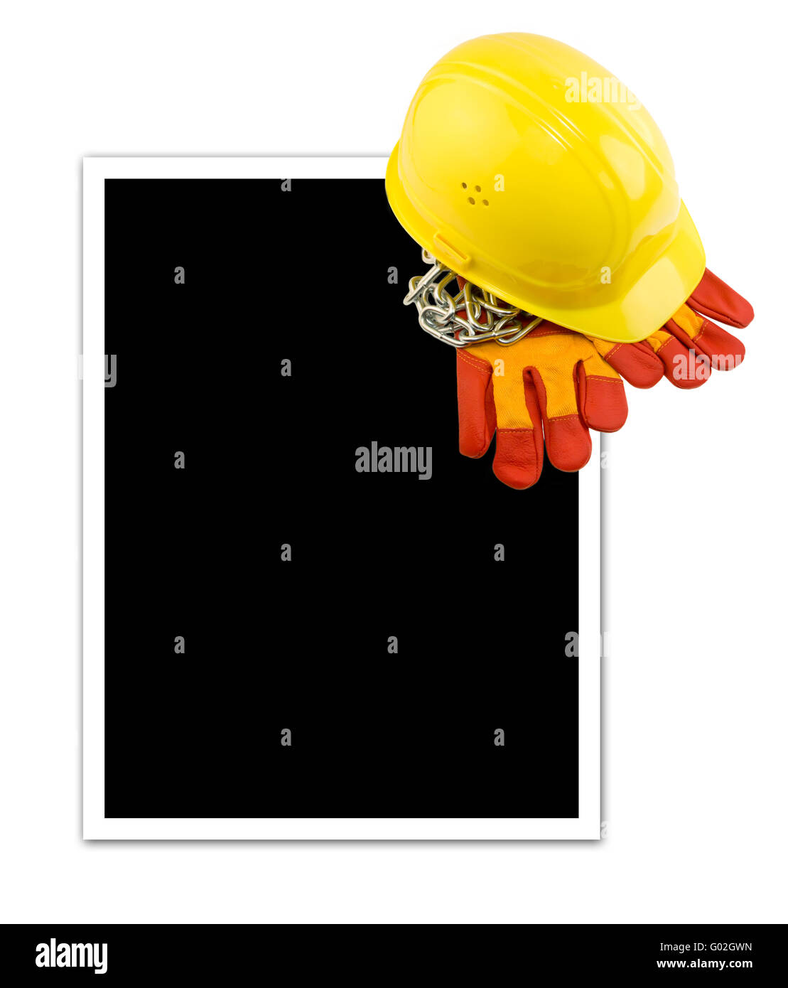 Casque jaune et des gants de wit isolés Banque D'Images