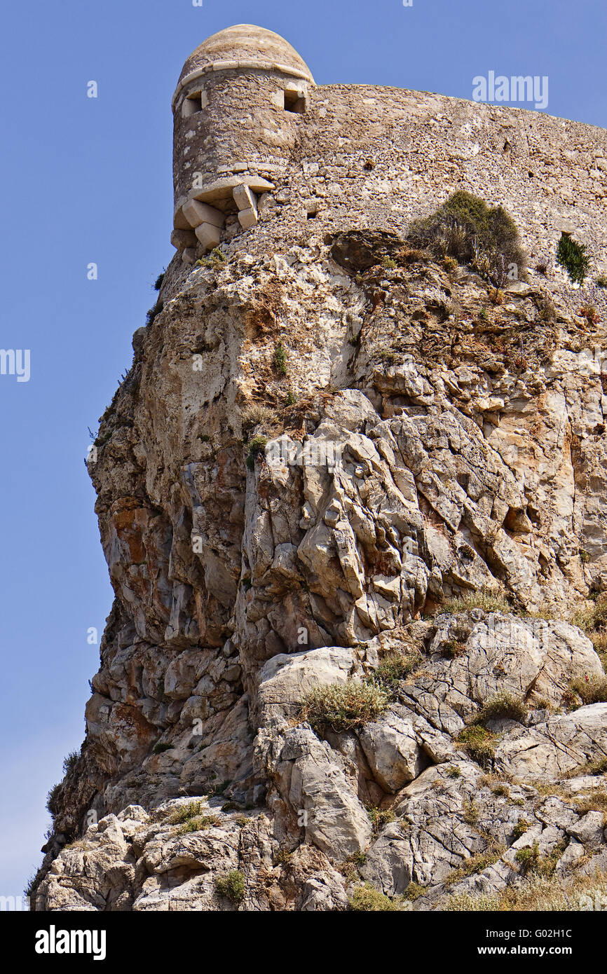 Crète La Crète Rethymnon Fortezza Wall et tour Banque D'Images