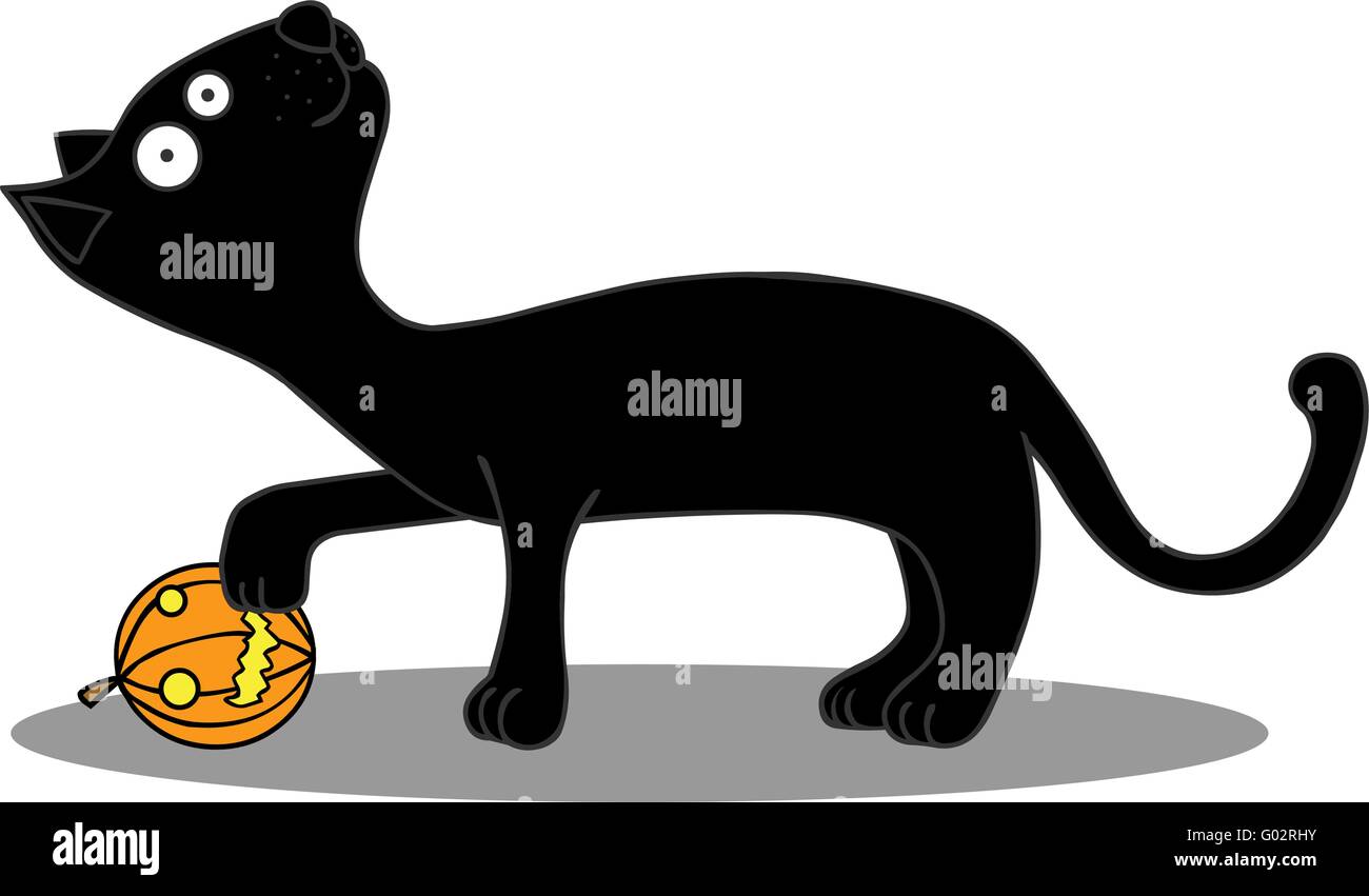 Chat noir jouant avec bal Illustration de Vecteur