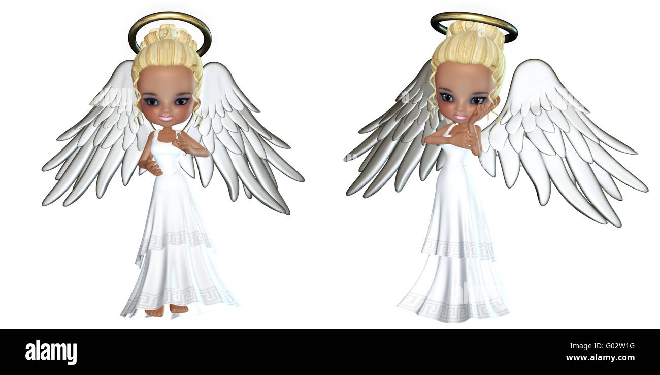 Sweet angels avec halo - isolated on white Banque D'Images