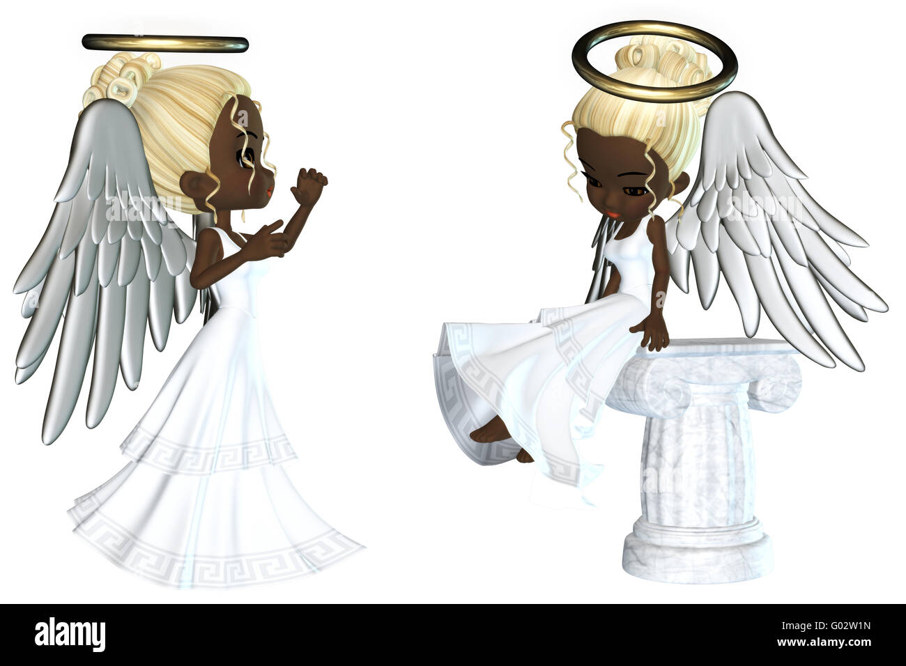 Sweet angels avec halo - isolated on white Banque D'Images