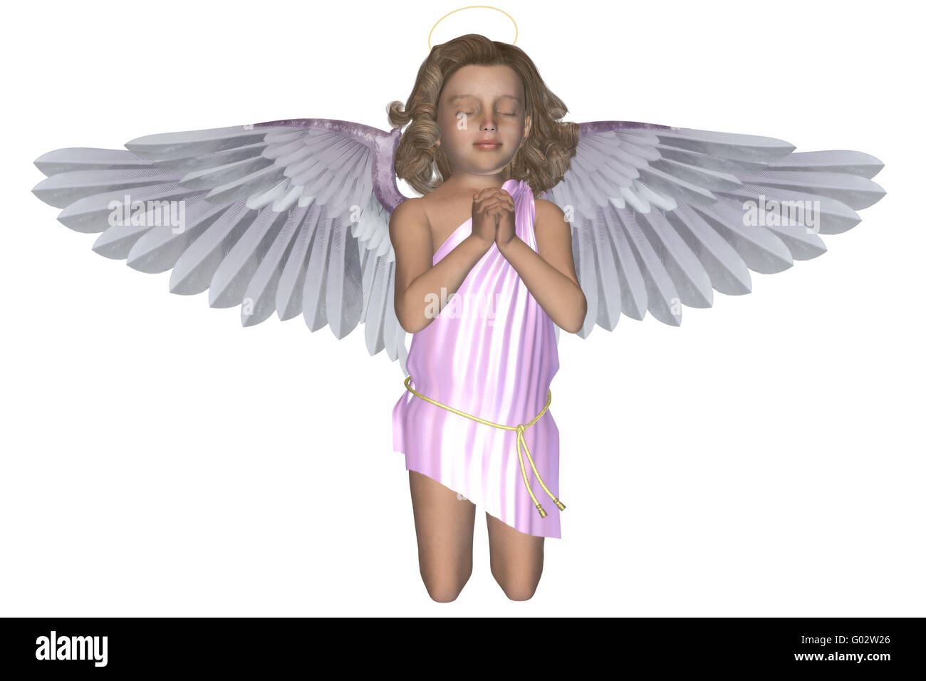 Un petit ange s'agenouille et prie Banque D'Images