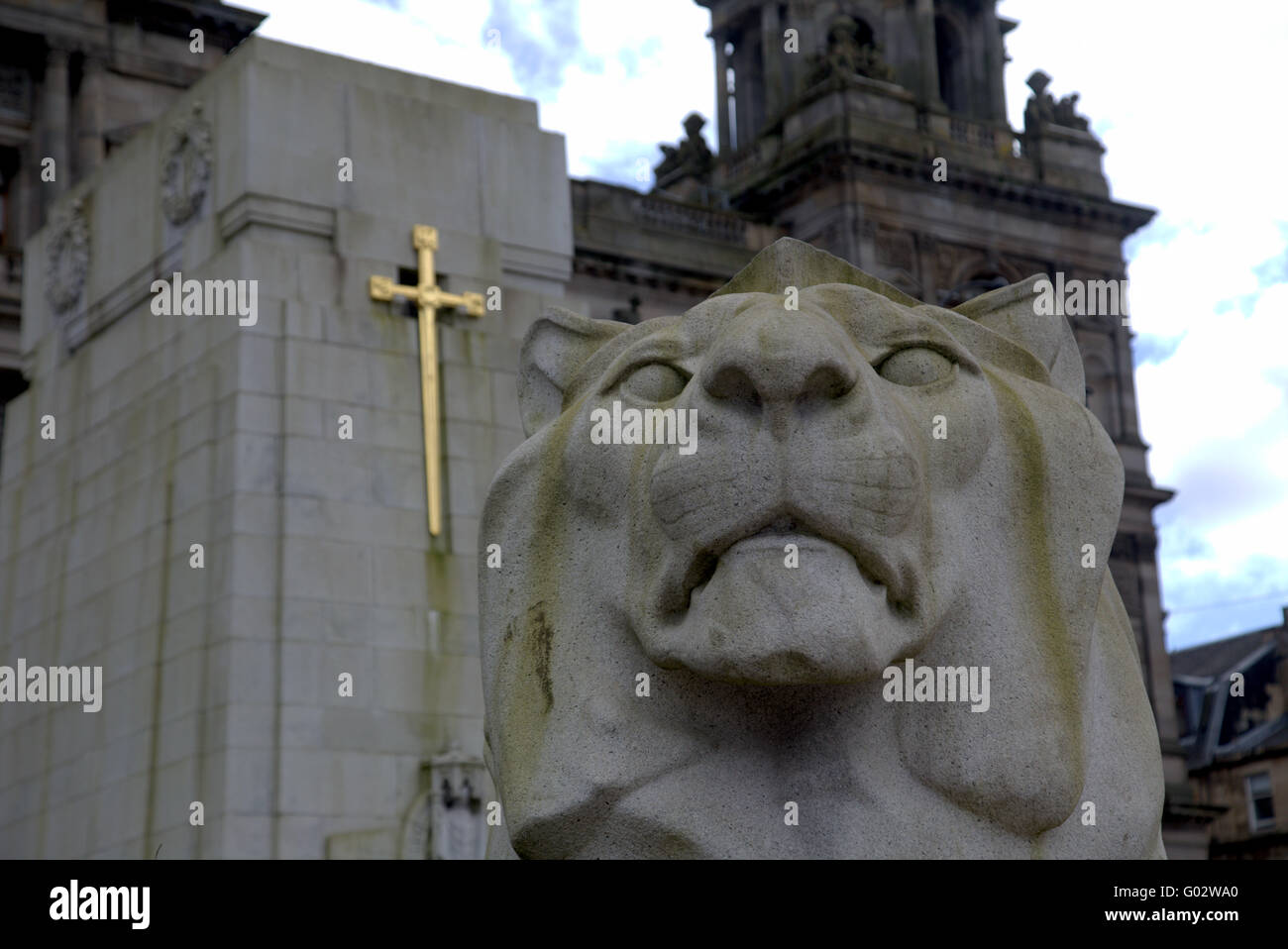 War Memorial lion à George Square Glasgow Banque D'Images