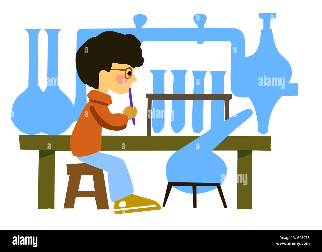 Portrait de vecteur du garçon dans le laboratoire chimique Banque D'Images