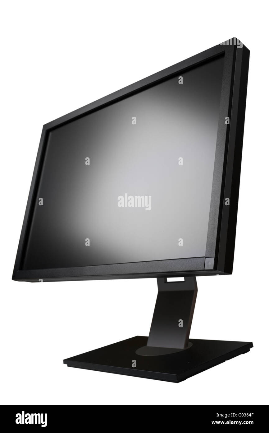 Écran large écran LCD (liquid crystal display) moniteur de l'ordinateur avec écran vide. Isolé sur fond blanc. Banque D'Images