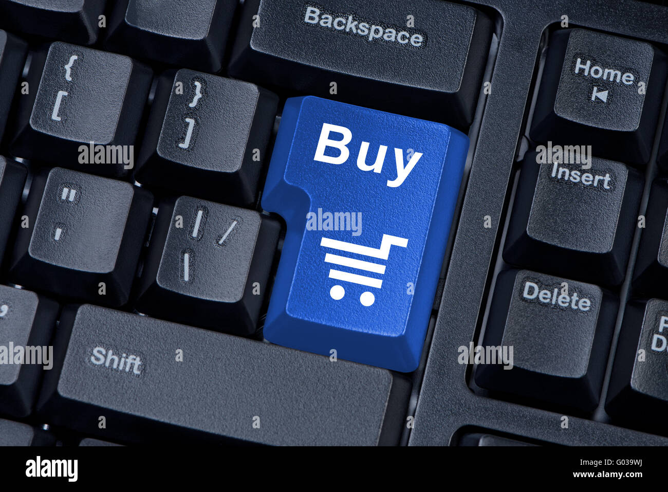 Acheter bouton bleu clavier ordinateur concept internet. Banque D'Images