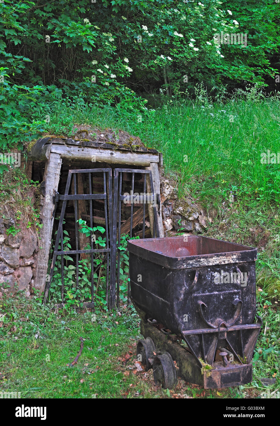 Tunnel minier abandonné dans la forêt de Thuringe Banque D'Images