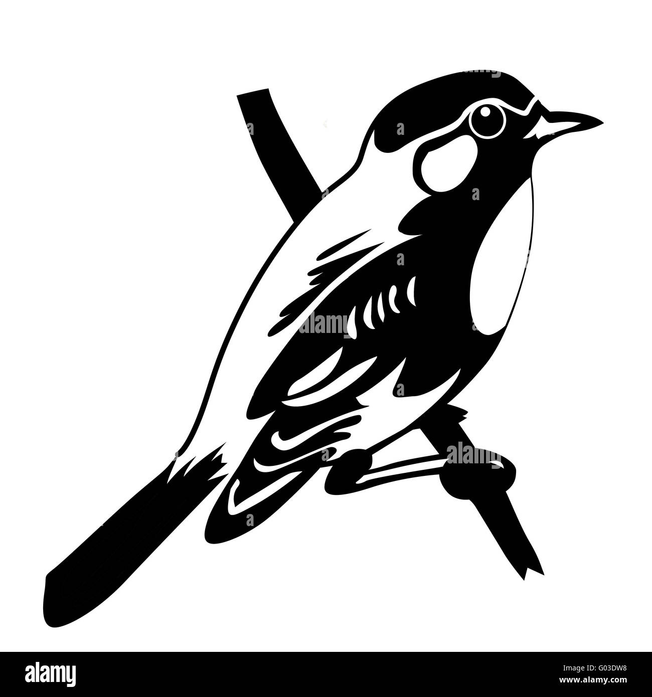 Vector silhouette de l'oiseau sur fond blanc Banque D'Images