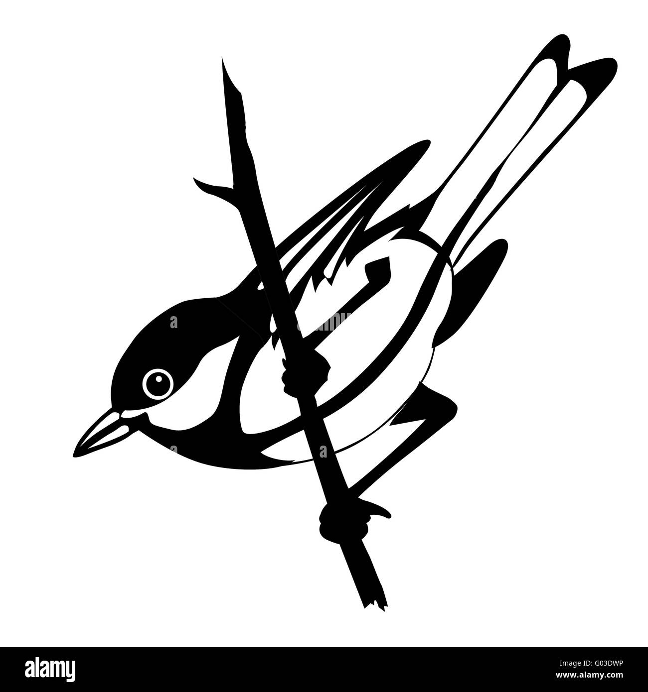 Vector silhouette de l'oiseau sur fond blanc Banque D'Images