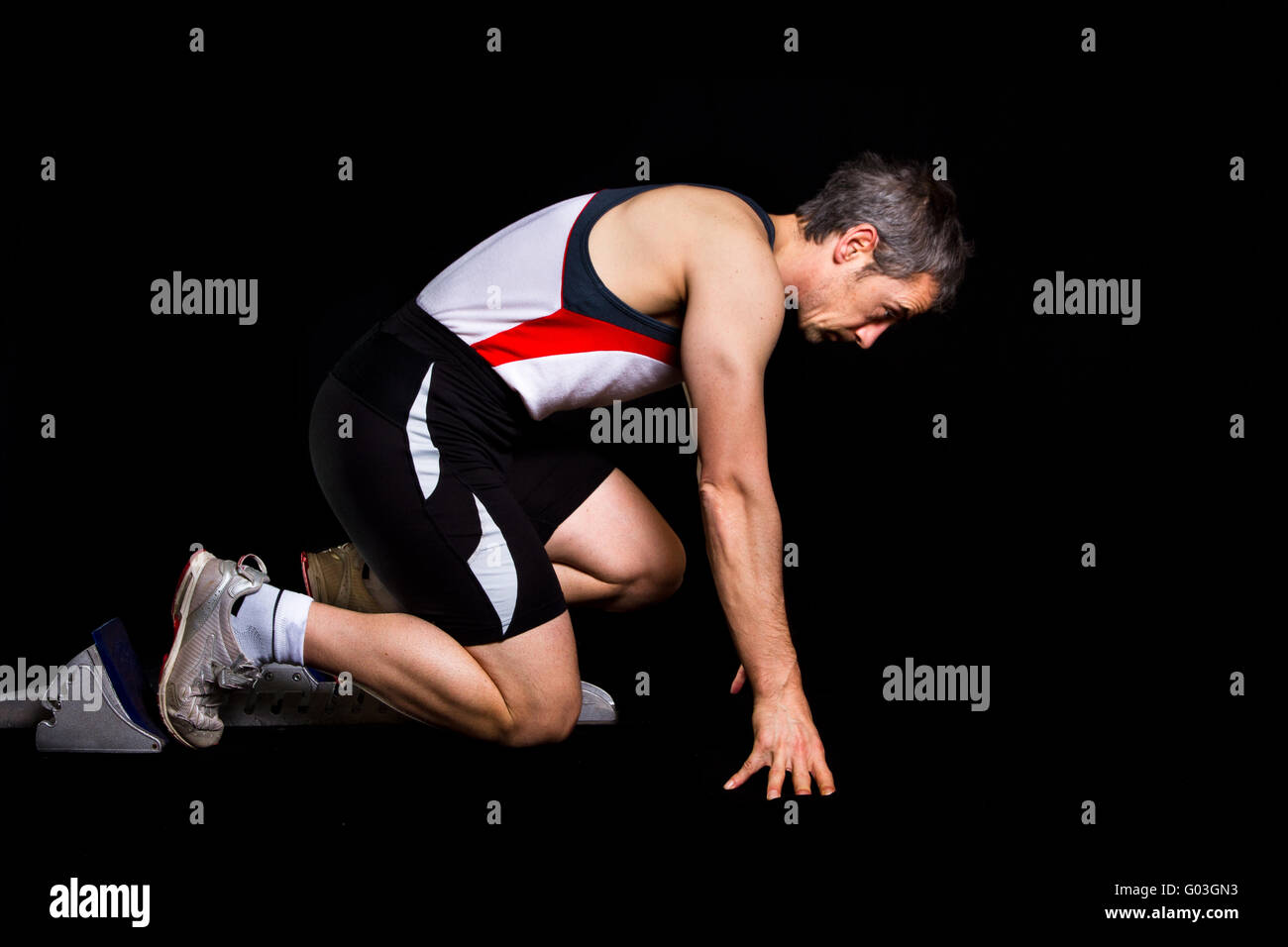 Sprintstart en athlétisme Banque D'Images