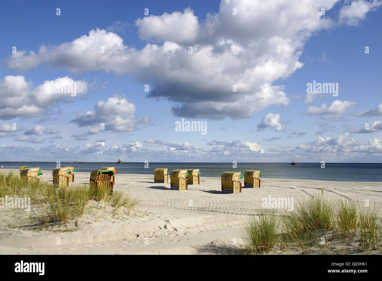 Sur la plage de Grömitz, mer Baltique, Allemagne Banque D'Images