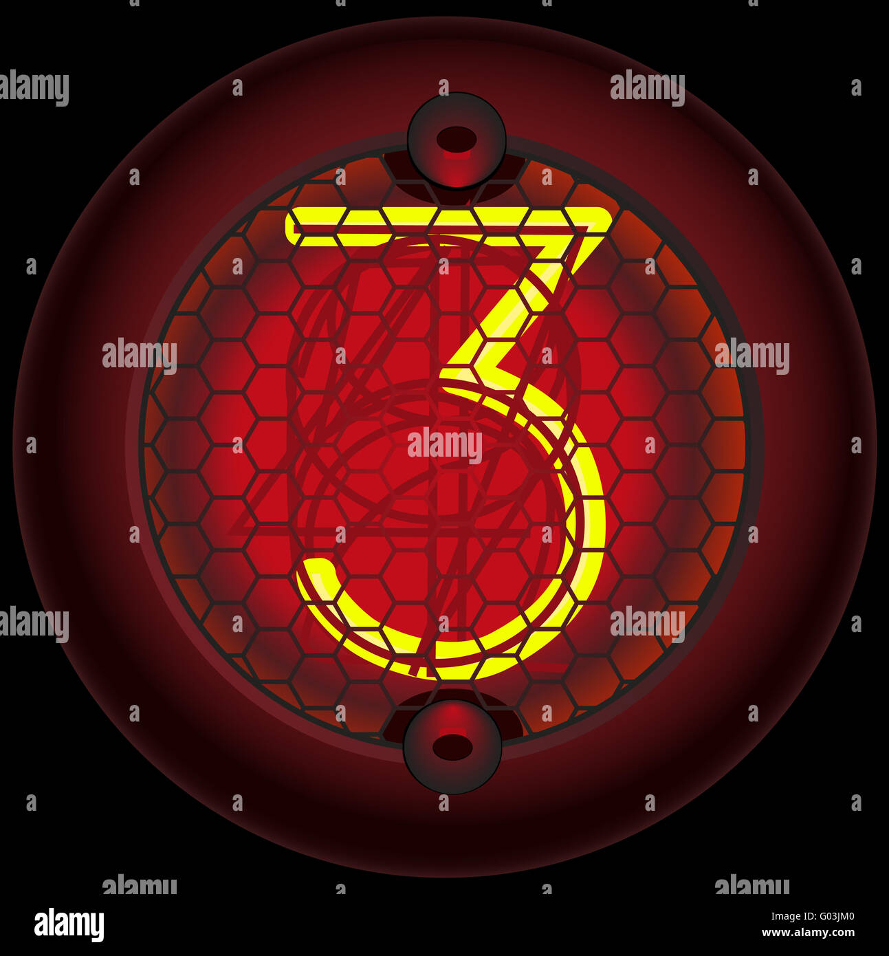 Chiffre 3 (trois). Indicateur tube Nixie Banque D'Images