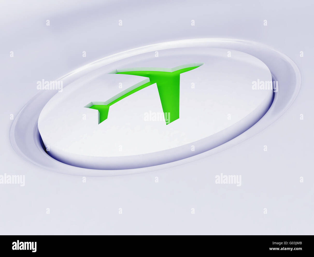 Bouton en plastique blanc avec un panneau vert Banque D'Images