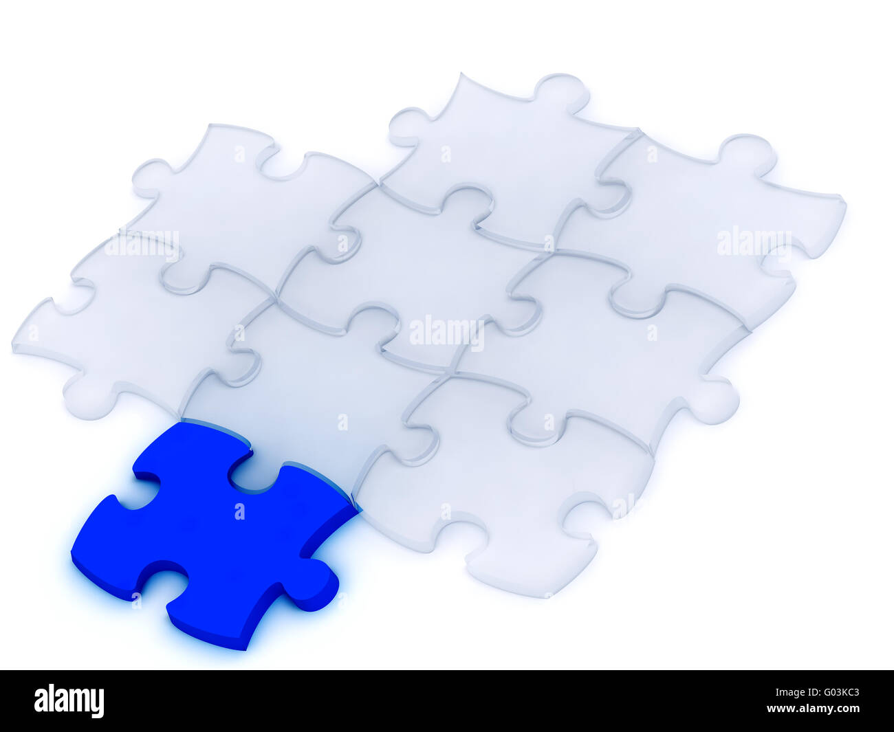 L'un bleu et beaucoup d'éléments d'un transparent puzz Banque D'Images