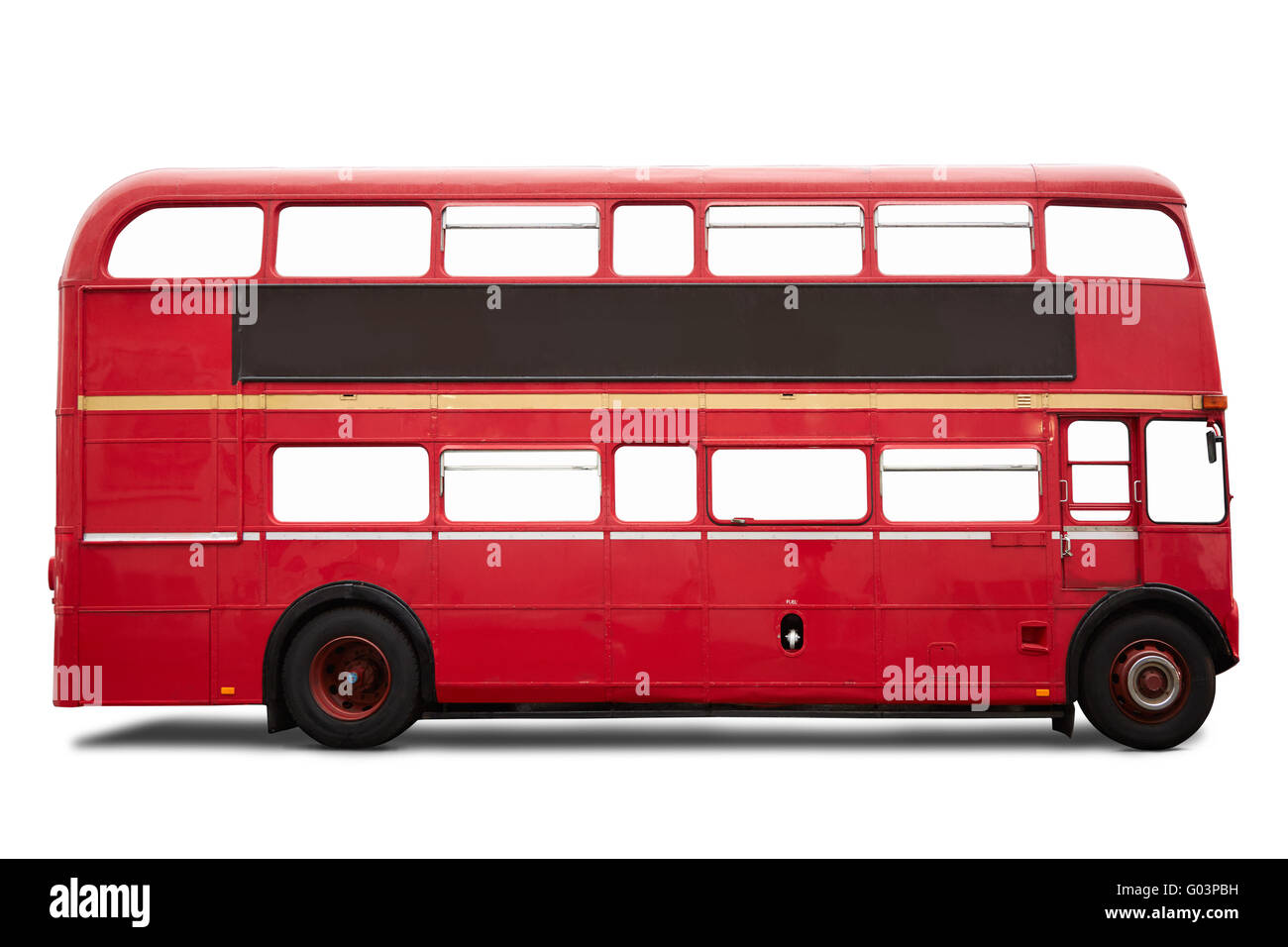 London bus rouge à deux étages, on white Banque D'Images