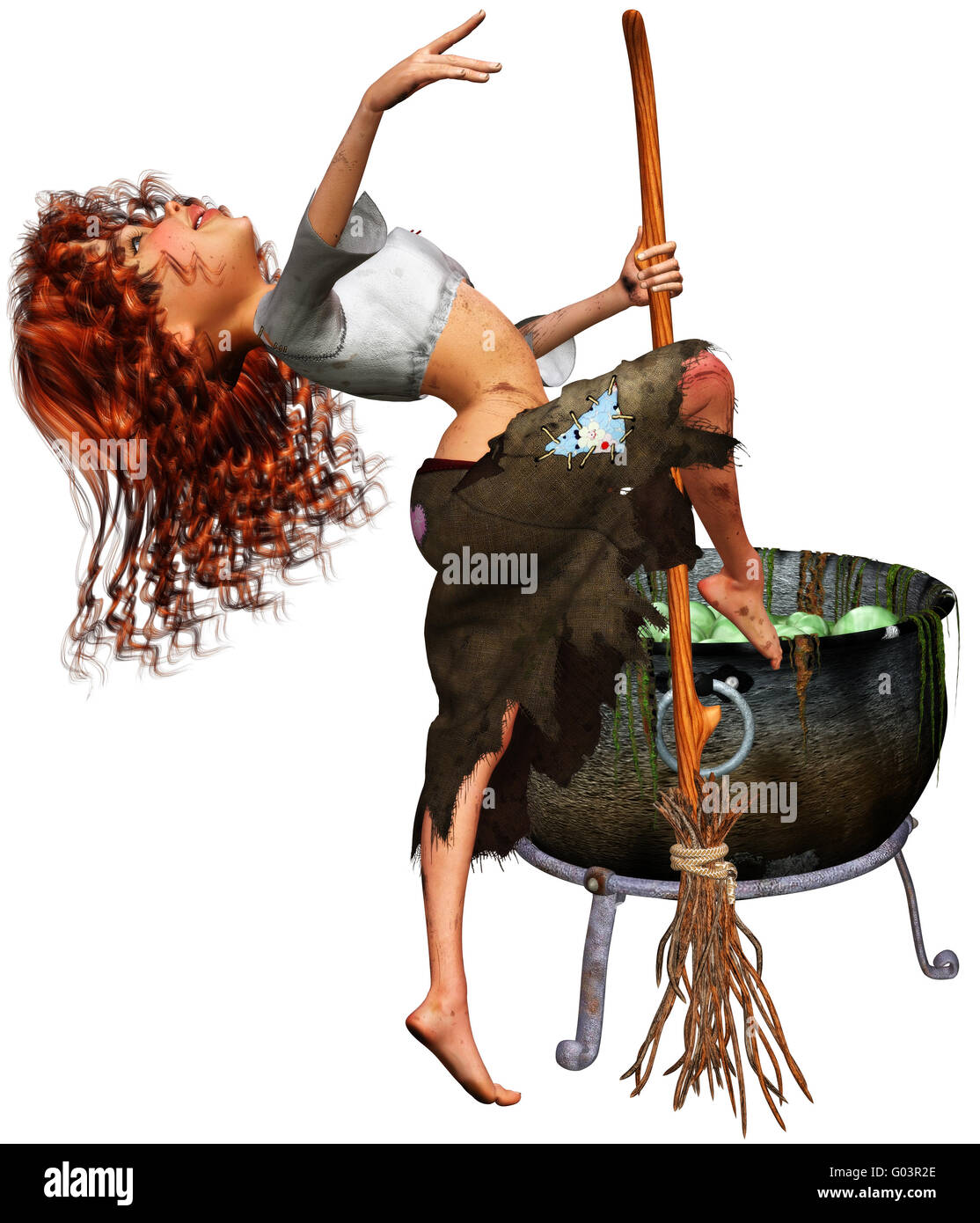 Une petite sorcière danser autour du chaudron de sorcières Banque D'Images