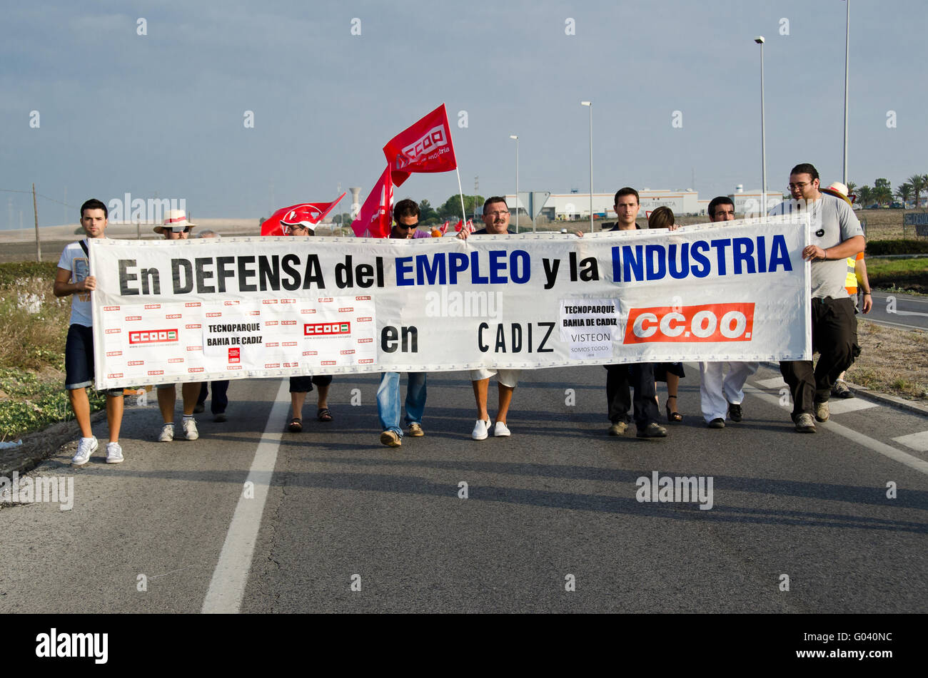 Cadix, Espagne-09 septembre : les travailleurs non identifiés de l'entreprise appelée Visteon dans la province de Cadix en Espagne, la démonstration s Banque D'Images