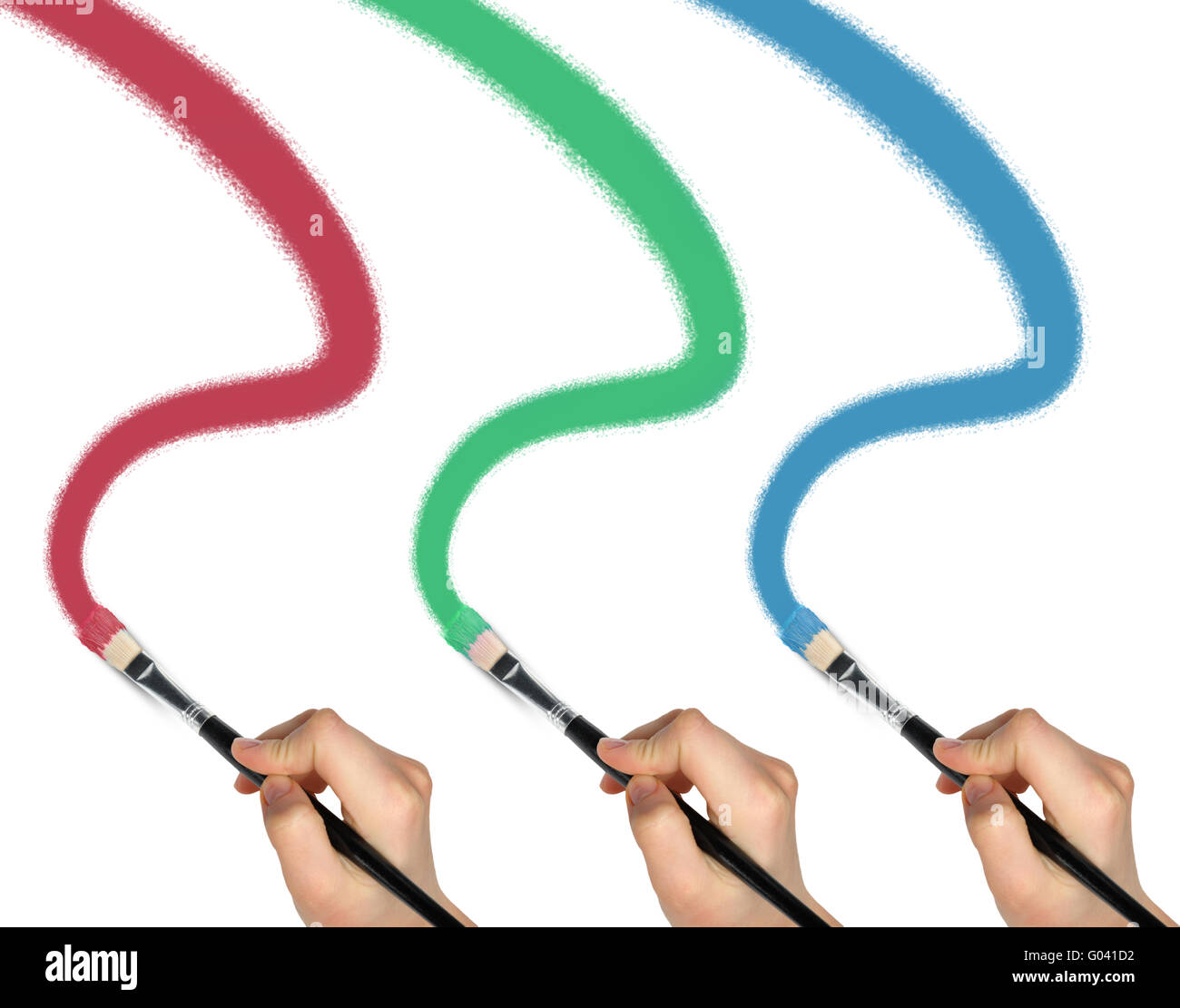 La main avec un pinceau pour dessiner une courbe rouge,bleu et vert peinture  Photo Stock - Alamy
