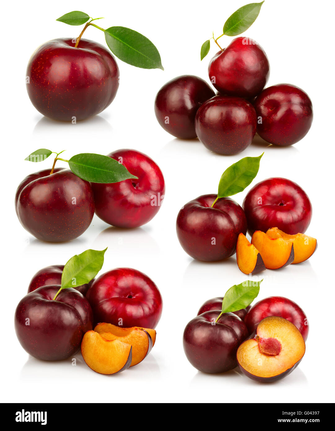 Ensemble de fruits rouges mûres prunes isolated on white Banque D'Images