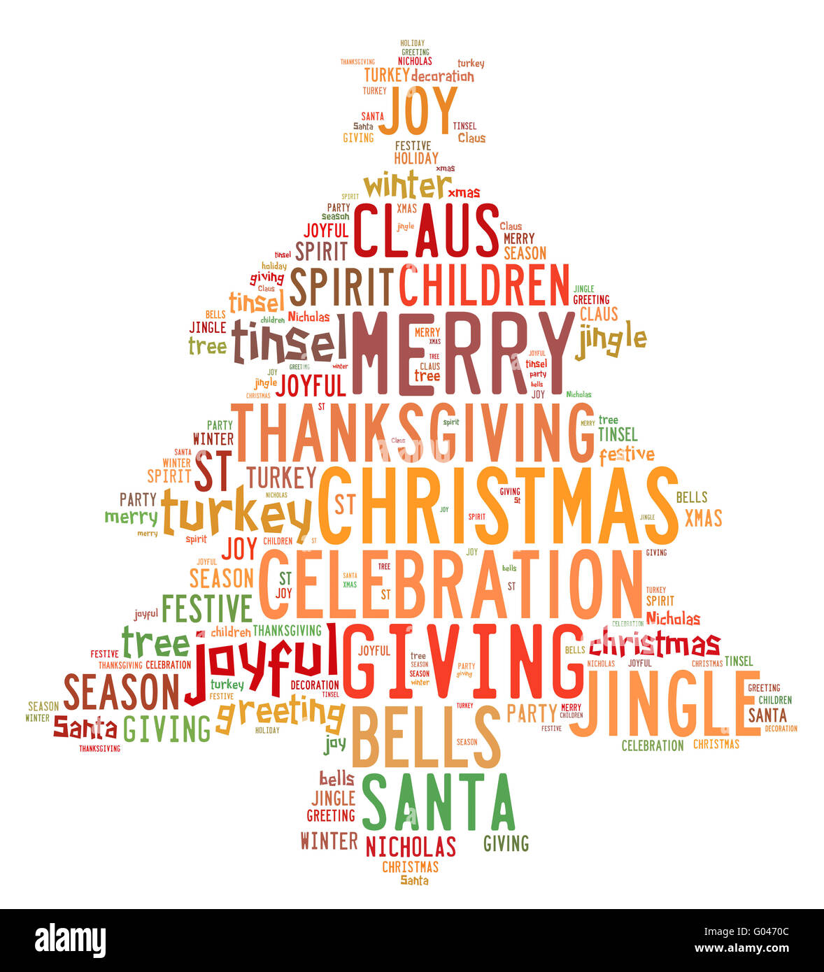 Nuages de mots de l'arbre de Noël en arrière-plan blanc Banque D'Images