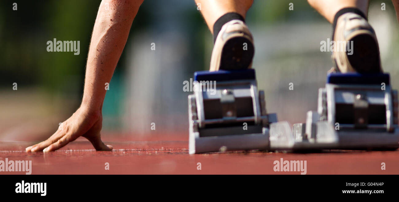 Sprintstart en athlétisme Banque D'Images