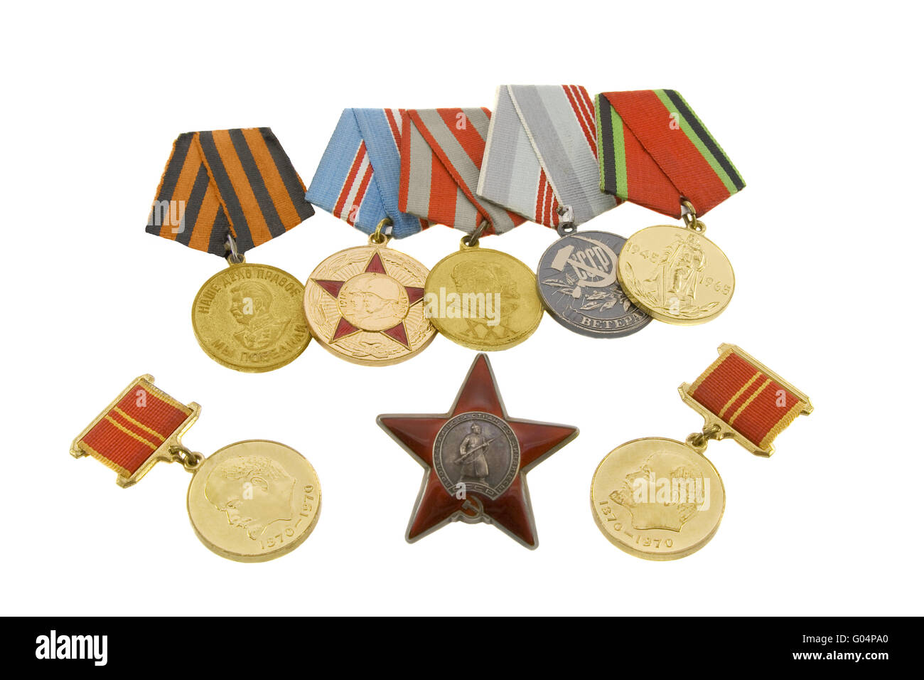 Les médailles de héros soviétique isolé sur fond blanc Banque D'Images