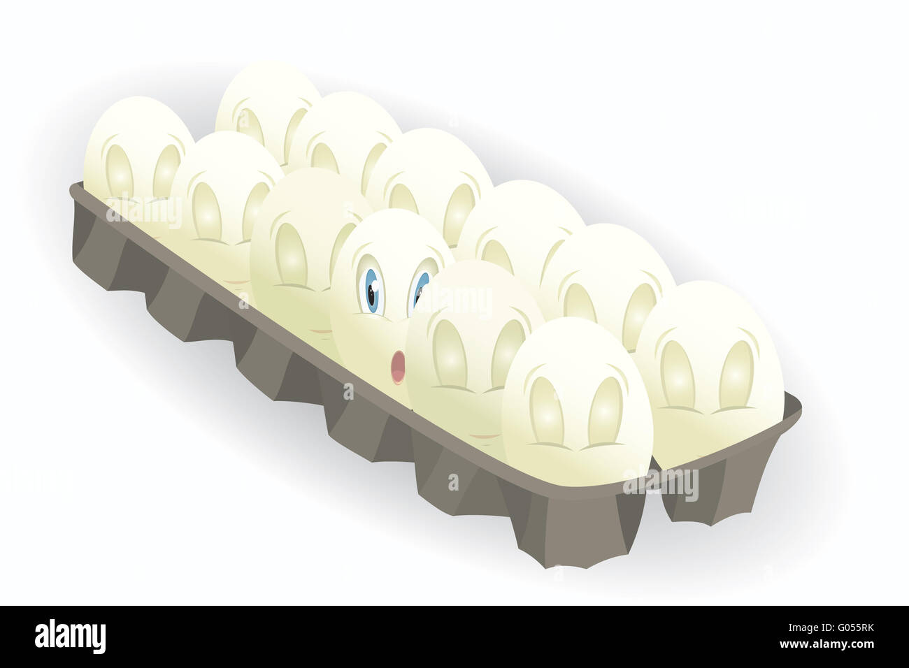 Onze oeufs aux yeux clos et une avec des yeux ouverts Banque D'Images