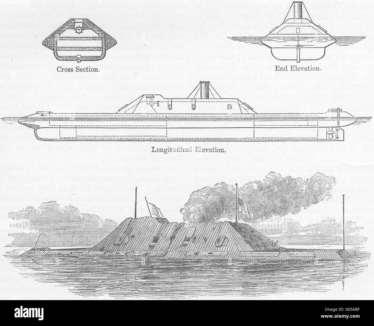 Guerre civile : Ram rebelle Virginia abandon-fédéraux, antique print c1880 Banque D'Images