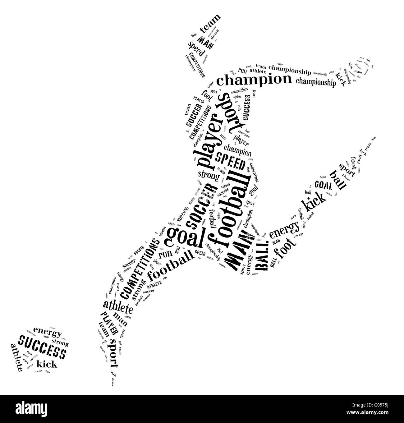 Joueur de football avec pictogramme de couleur noir mots o Banque D'Images