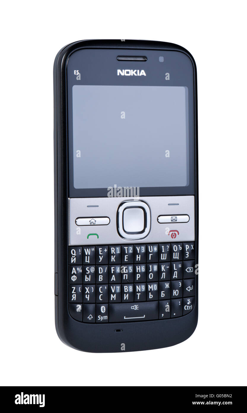 Téléphone cellulaire Nokia isolé sur fond blanc. Banque D'Images