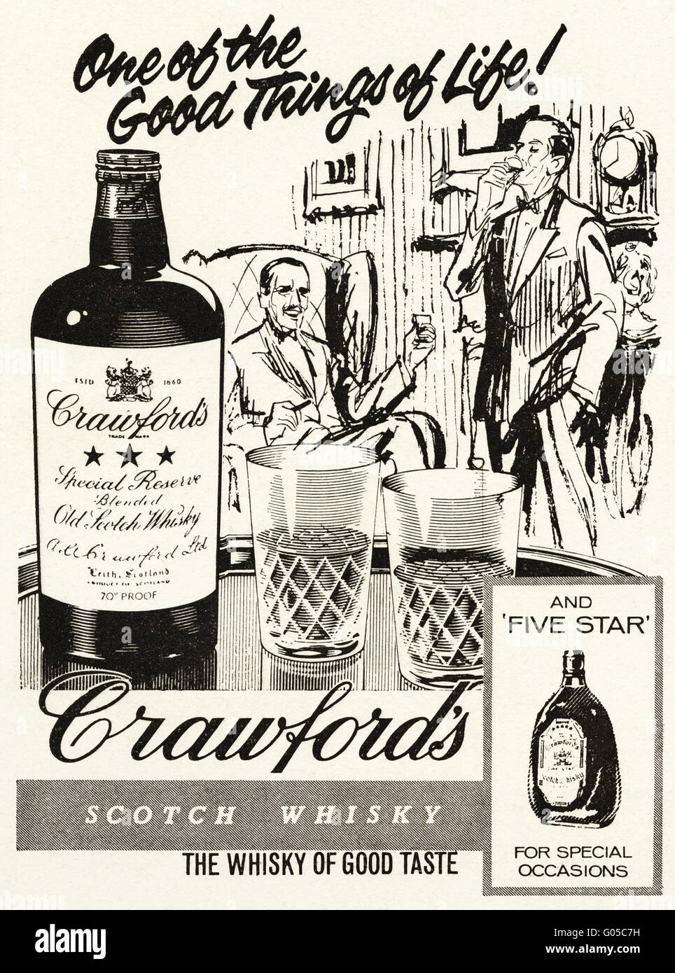 Old vintage original 1960 Annonce magazine daté 1962. Publicité Publicité Crawford's Scotch Whisky Banque D'Images