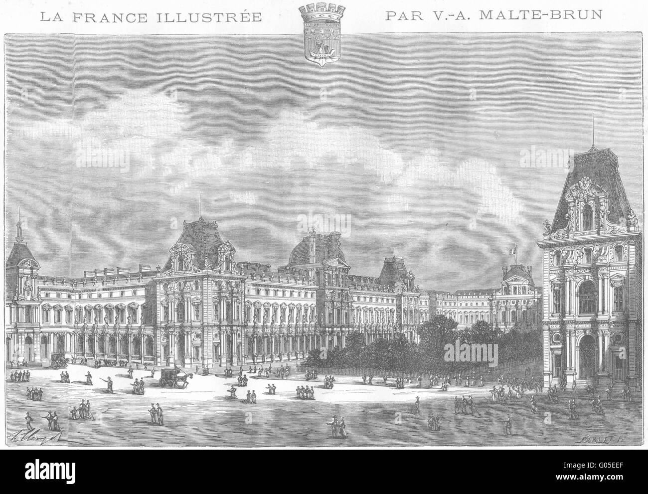 PARIS : Le Louvre, antique print 1883 Banque D'Images