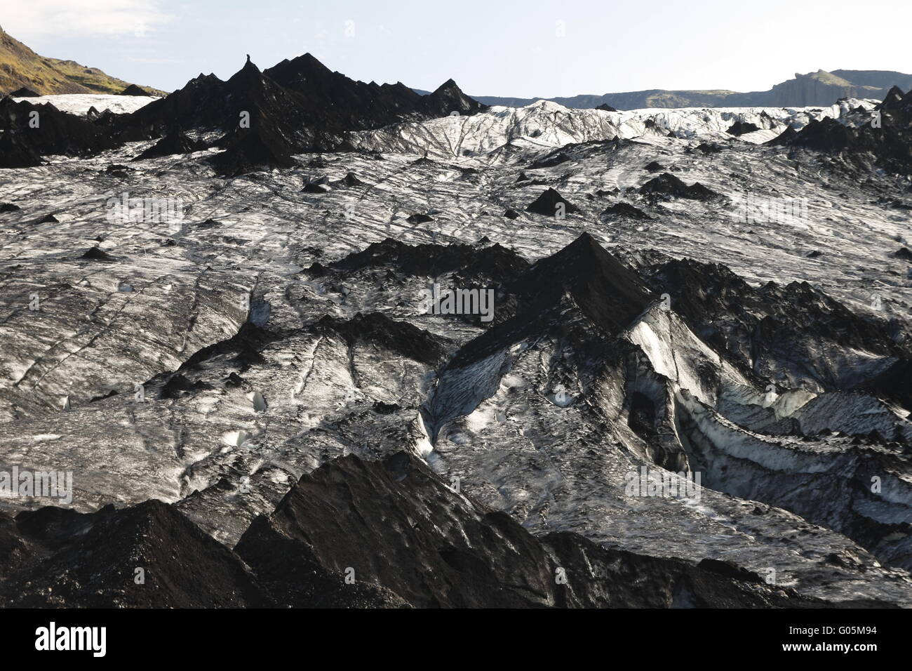 Sólheimajökull - l'un des glaciers de sortie (langues) du glacier Mýrdalsjökull ice cap Banque D'Images