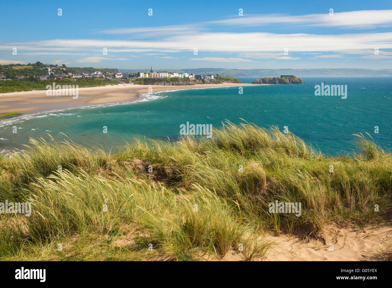 South Beach à partir de Tenby Giltar dunes Tête - Pembrokeshire Banque D'Images