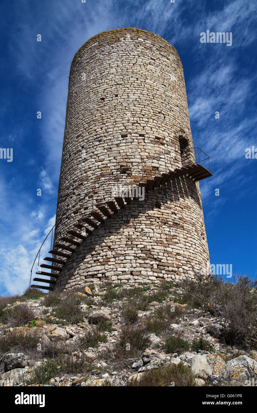 Tour fortifiée du château en Almerara Agramunt, Lleida, Catalogne, Espagne. Banque D'Images
