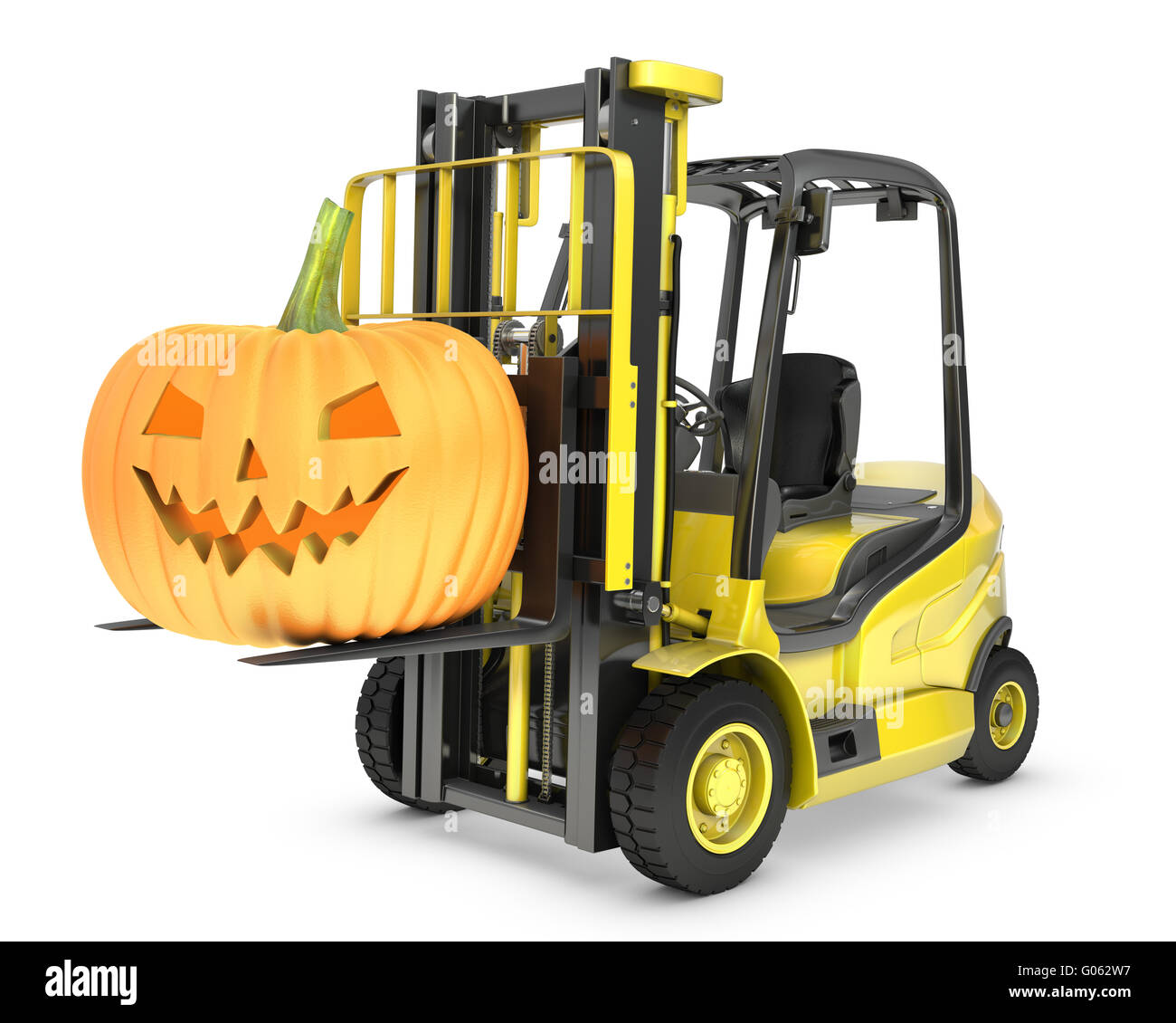 Chariot élévateur ascenseurs jaune lanterne halloween Banque D'Images