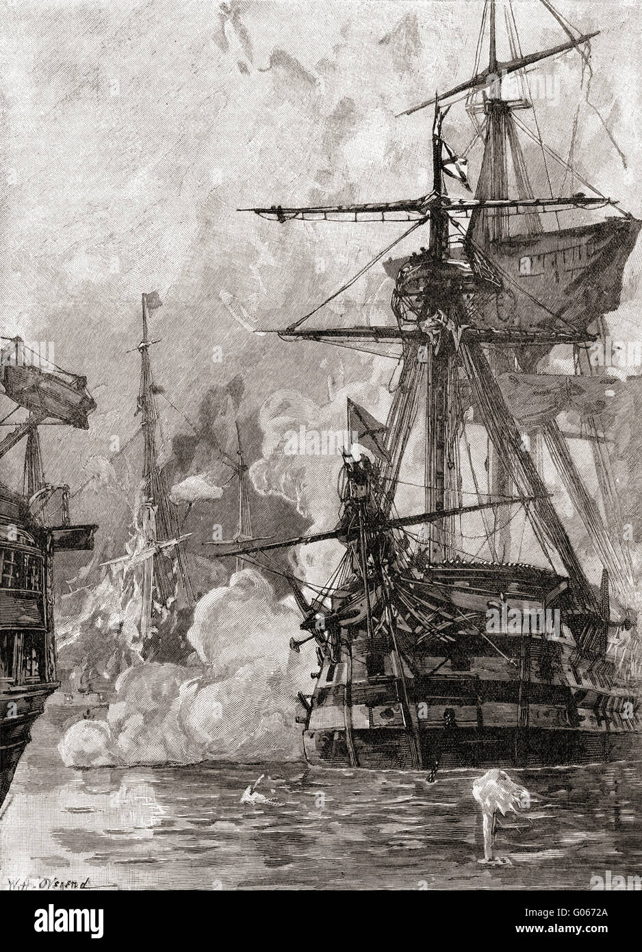 La bataille de Sinop, ou Sinope, 30 novembre 1853, Sinop, en Anatolie, Turquie. Un escadron de navires de l'Empire russe a heurté et détruit un escadron de navires ottomans ancrée dans le port au cours de la guerre de Crimée. Banque D'Images