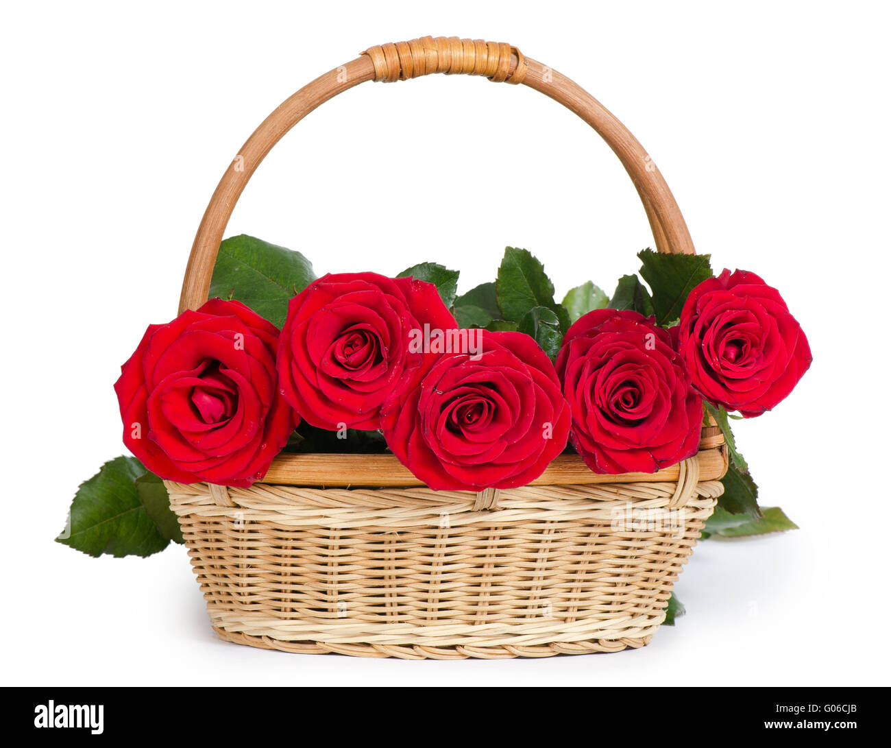 Bouquet de roses rouges isolé sur fond blanc Banque D'Images