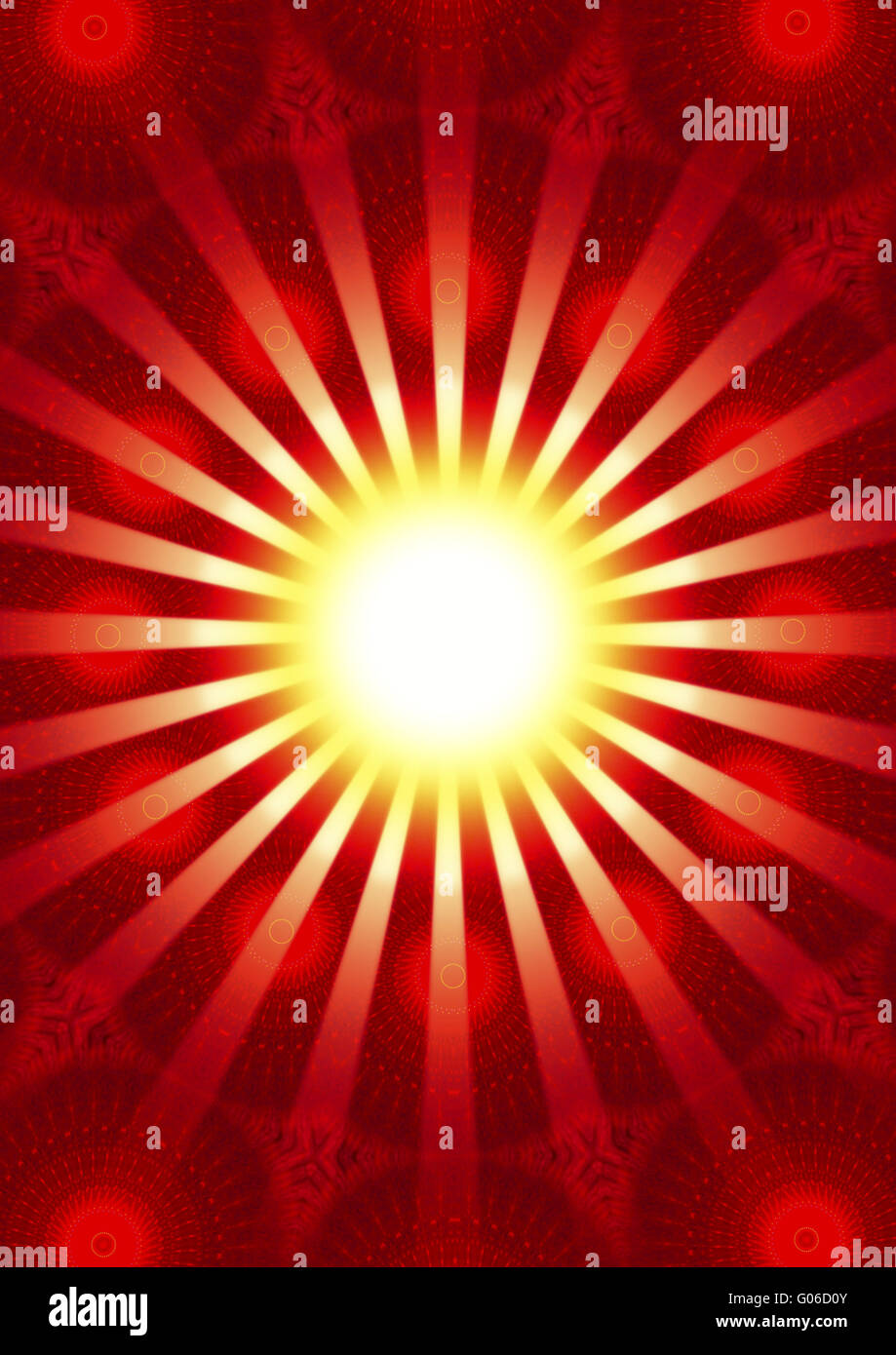 Les rayons de l'espoir - Soleil - rouge Banque D'Images
