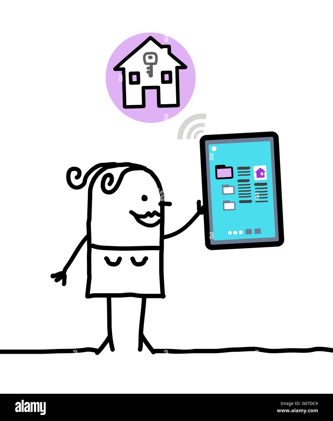 Personnage avec tablet - Logement Illustration de Vecteur