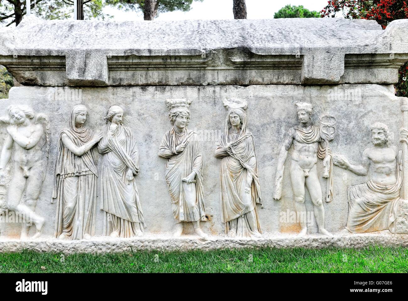 Relief sur le sarcophage en Turquie Aphrodisias Banque D'Images