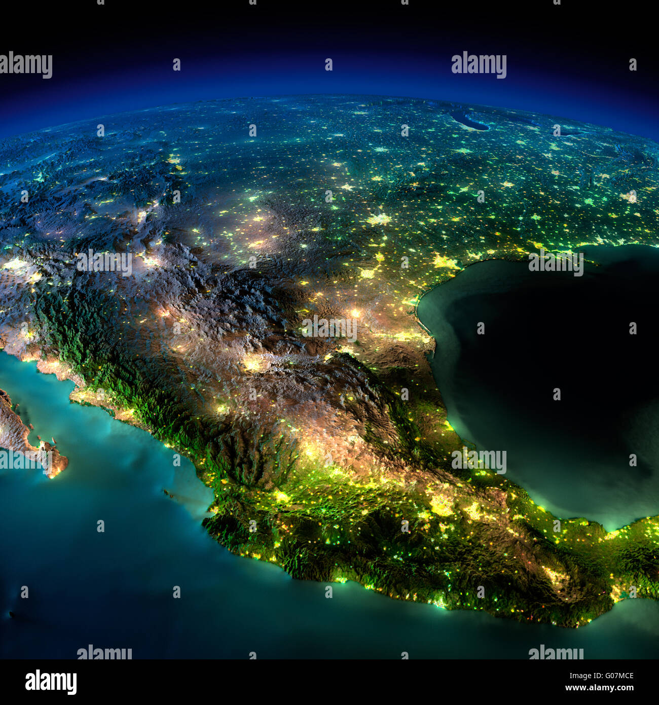 La terre de nuit. Un morceau d'Amérique du Nord - Mexique Banque D'Images