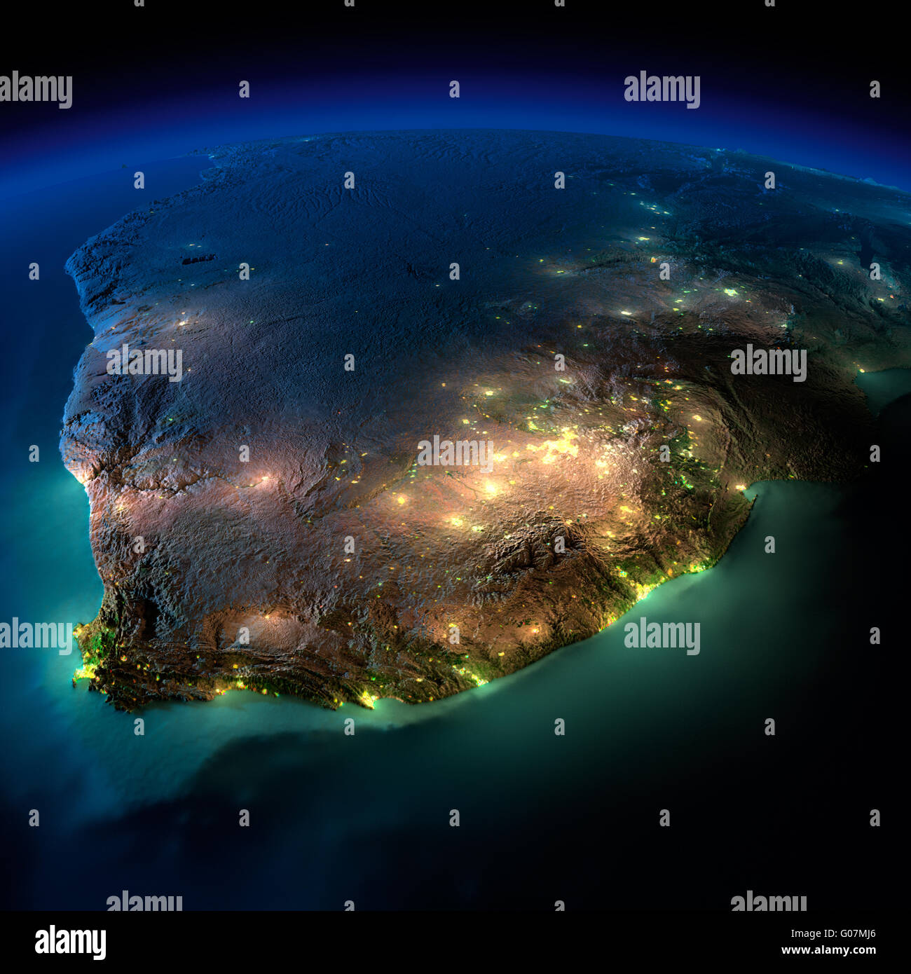 La terre de nuit. L'Afrique du Sud Banque D'Images