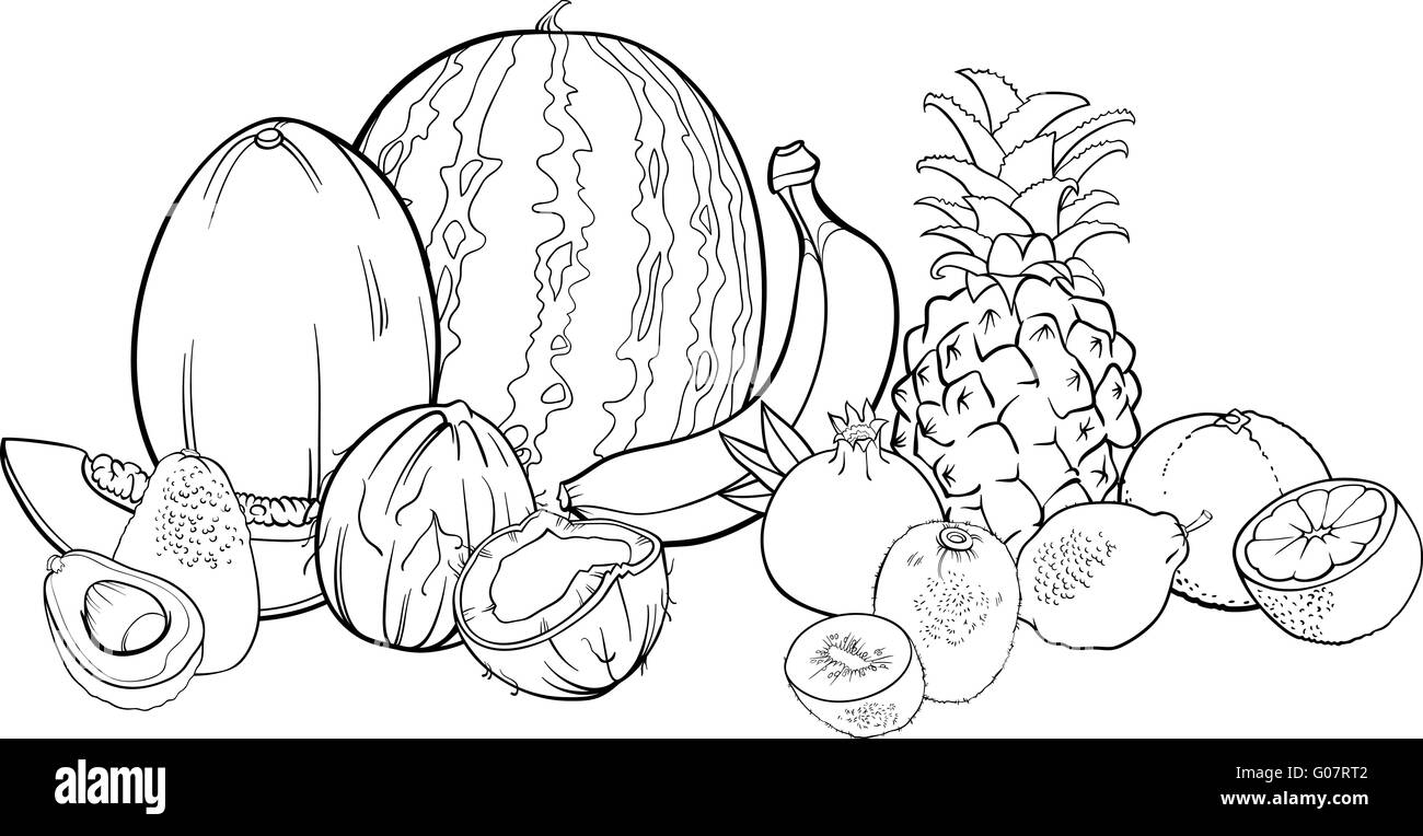 Les fruits tropicaux illustration pour livre de coloriage Photo Stock