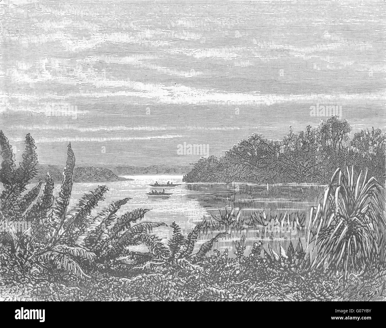 MADAGASCAR : Afrique : Lac de Nossi-Be, antique print 1884 Banque D'Images