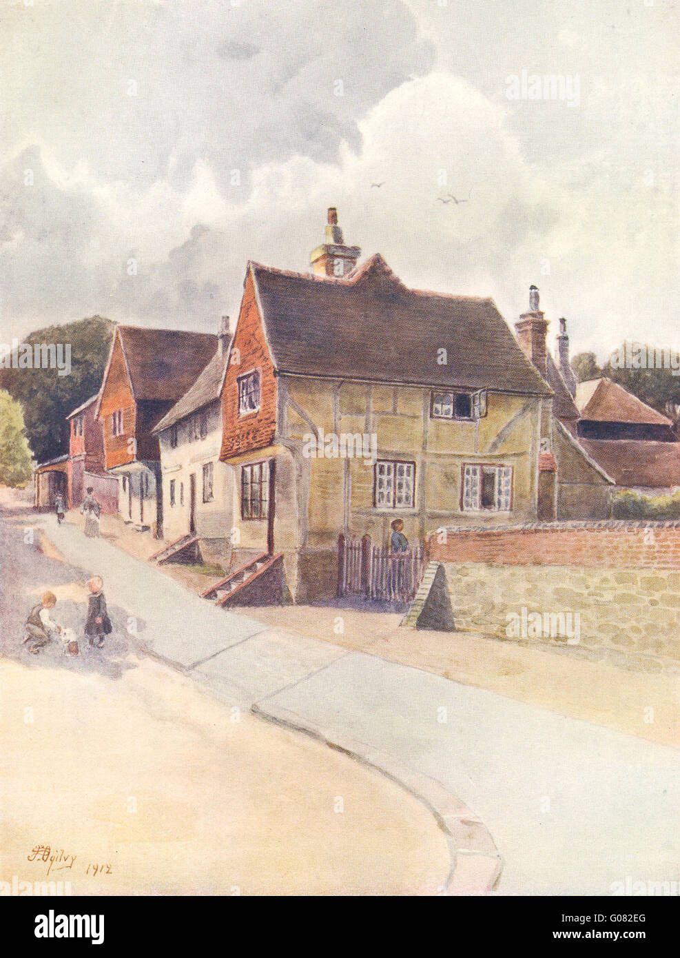 BLECHINGLEY : Vue de la ville. Surrey, antique print 1914 Banque D'Images