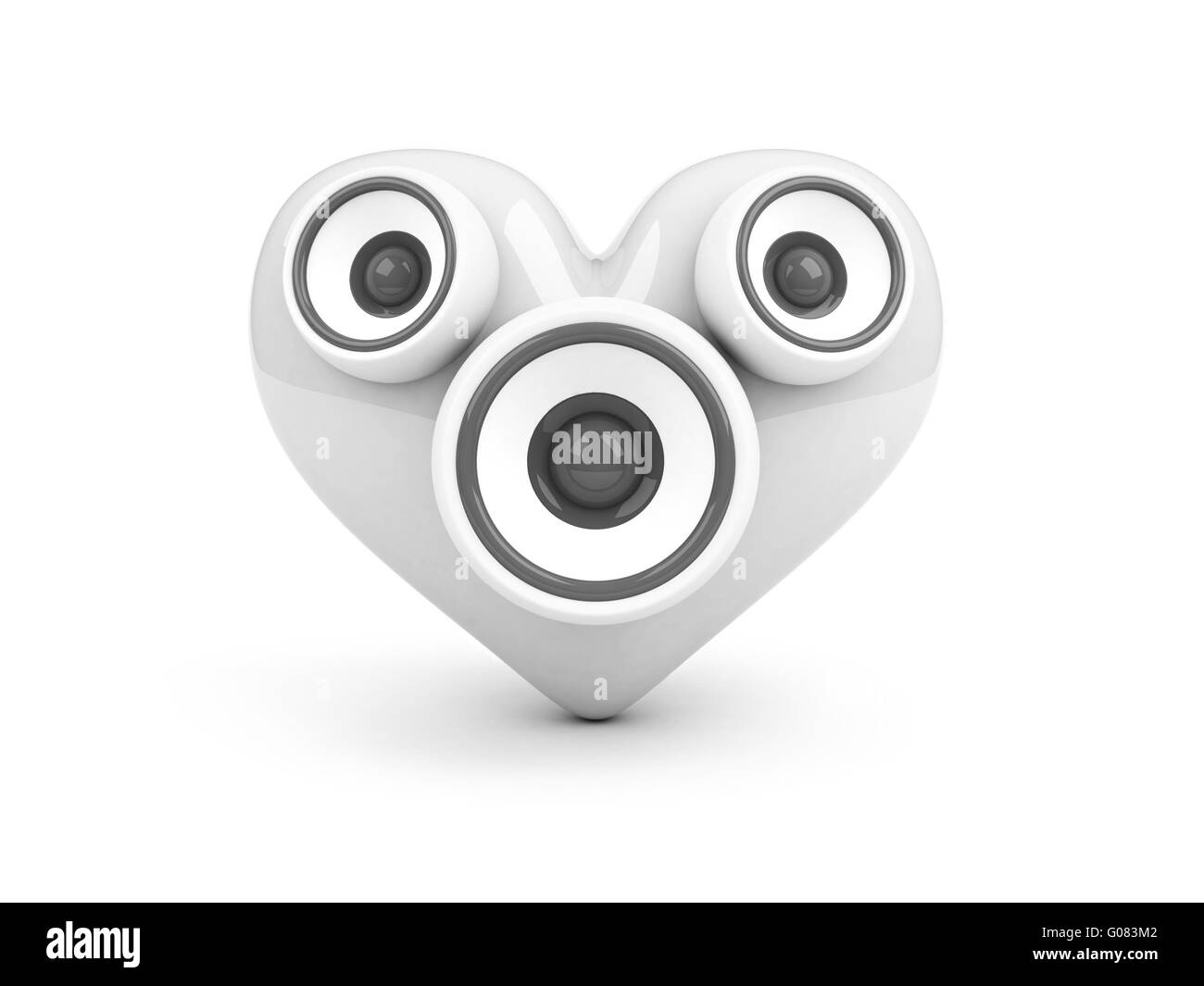 Haut-parleurs avec coeur blanc sur fond blanc Banque D'Images