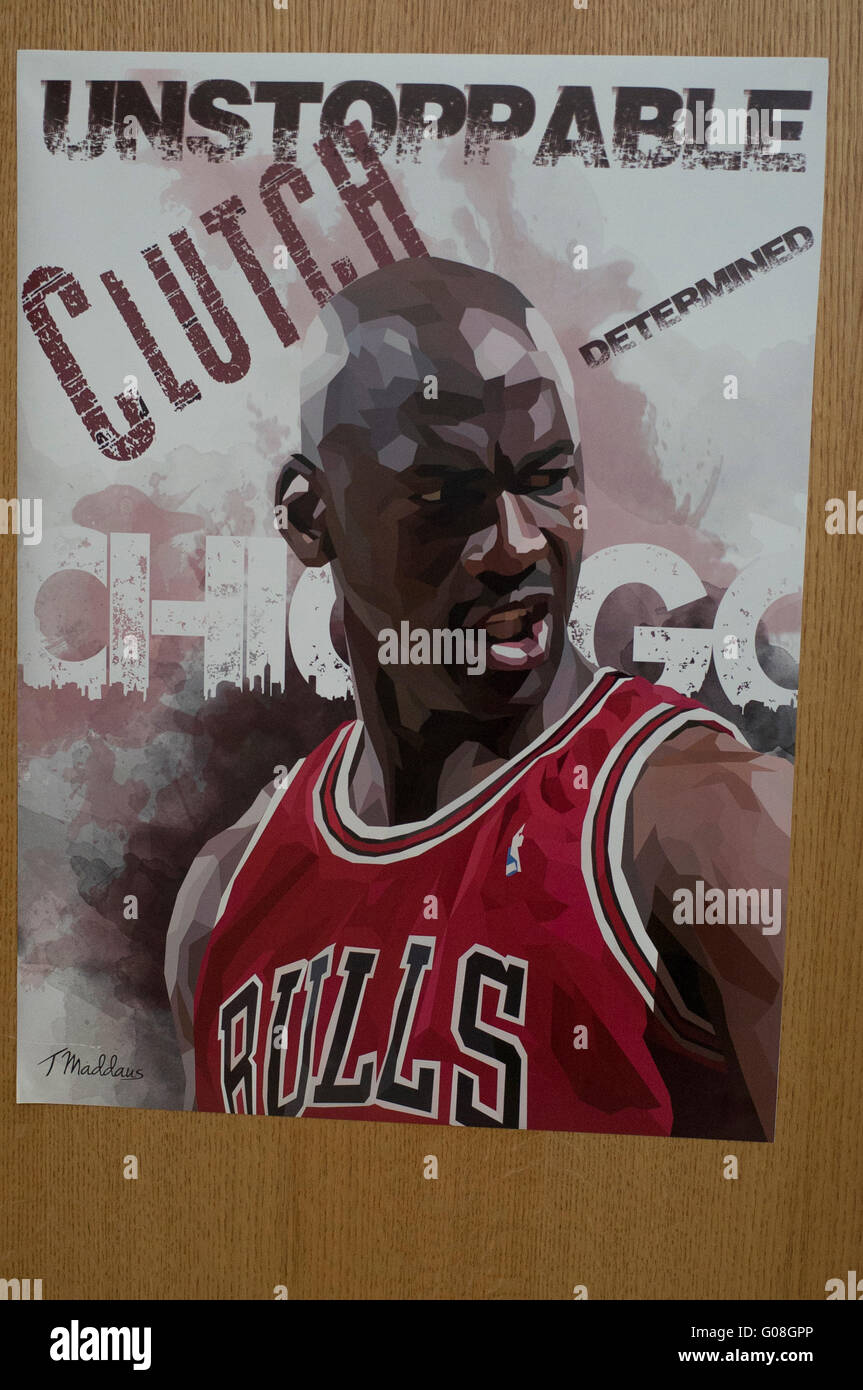 Michael Jordan à arrêter la lecture de l'affiche pour l'équipe de basket-ball NBA Chicago Bulls. Mendota Heights Minnesota MN USA Banque D'Images