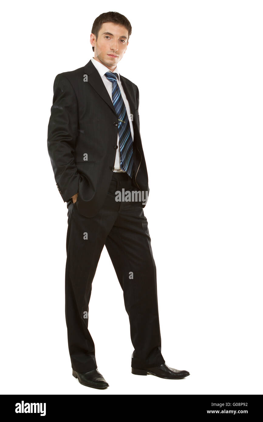 Businessman posing dans un costume blanc en isolé Banque D'Images