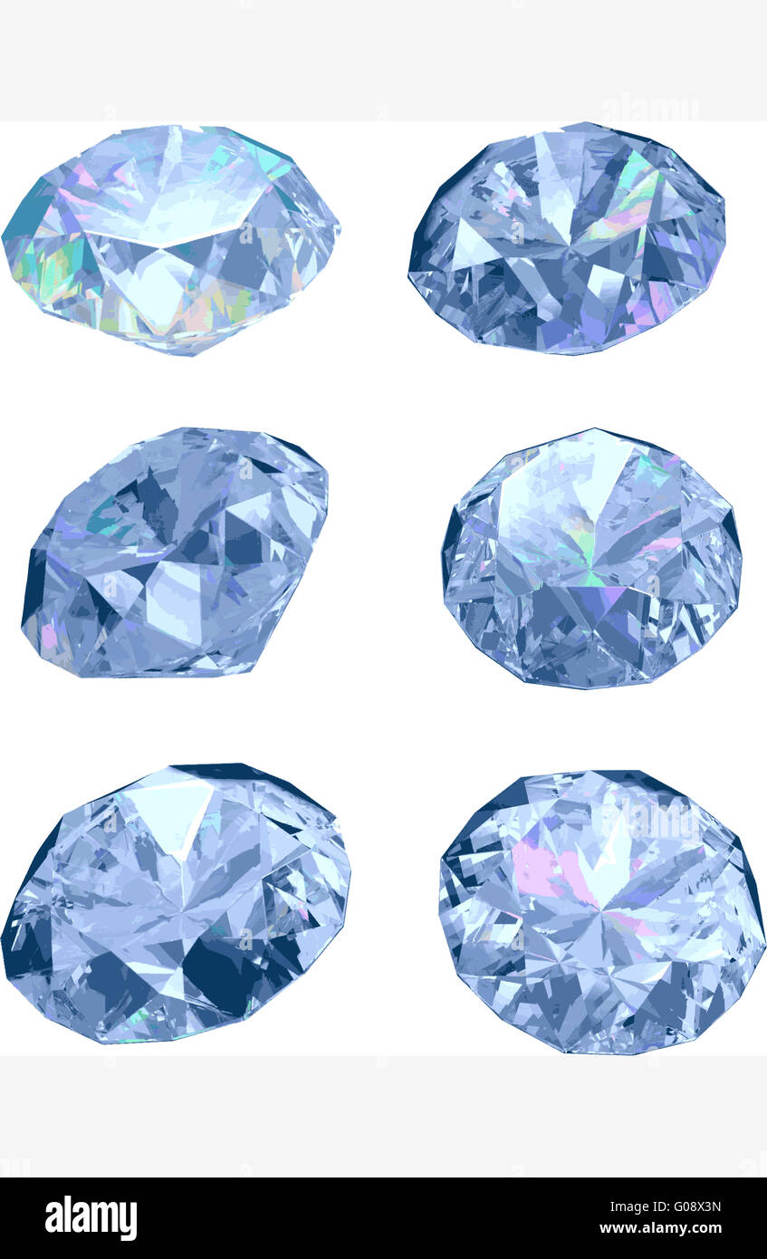 Ensemble de six diamants isolé sur fond blanc Banque D'Images